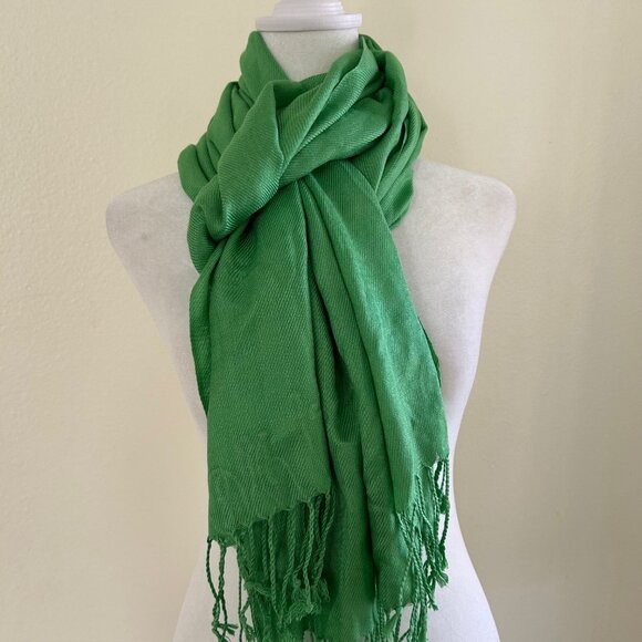 Pashmina Shawl Scarf Green Pashmina Silk Blend Wrap Tassel Hem Winter Accessory - Picture 1 of 6